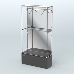 Торговая система ХРОМ (задняя стенка - зеркало) 1200 мм №4-1 с тумбой Т-11 и поручнями, Черный