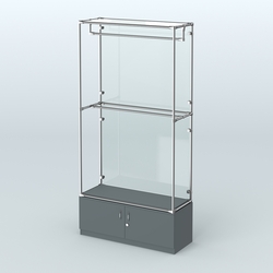 Торговая система ХРОМ (задняя стенка - стекло) 1200 мм №1-4 с тумбой Т-21 и поручнями, Темно-Серый