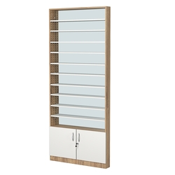 Стеллаж из ДСП с 10-ю полками 100x900 мм серии LEVEL-10 №8-2 (З/C - ЗЕРКАЛО), Дуб Канзас коричневый + Белый