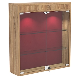 Настенная витрина с бархатом серии БАРОН №1-3А (две полки), Дуб канзас коричневый + 07 Red