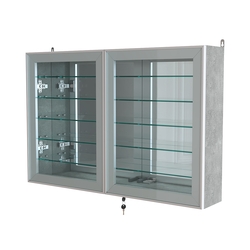 Витрина настенная №3-6А широкая зеркальная с пятью стеклянными полками серии Collecto, Метрополитан Грей