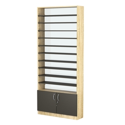 Стеллаж из ДСП с 10-ю полками 250x900 мм серии LEVEL-10 №11-1 (З/C - СТЕКЛО), Дуб Сонома + Черный