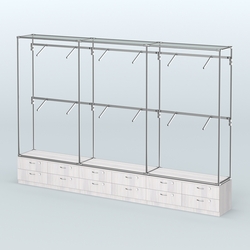 Торговая система ХРОМ без ДСП 3600 мм №4 с тумбами Т-14 и поручнями, Ясень Анкор светлый