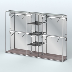 Торговая система ХРОМ (задняя стенка - зеркало) 3030 мм с тонированными полками и поручнями №8, Ясень Анкор темный