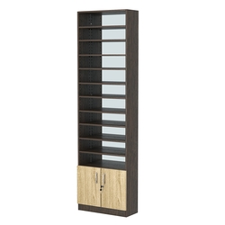 Стеллаж из ДСП с 10-ю полками 250x600 мм серии LEVEL-10 №4-2 (З/C - ЗЕРКАЛО), Дуб Венге + Дуб Сонома