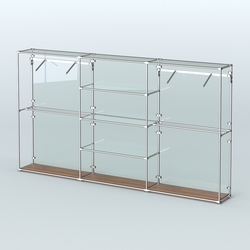 Торговая система ХРОМ (задняя стенка - стекло) 3600 мм с прозрачными полками и поручнями №10, Орех