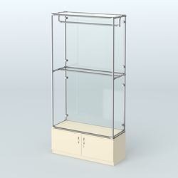 Торговая система ХРОМ (задняя стенка - стекло) 1200 мм №1-4 с тумбой Т-21 и поручнями, Крем Вайс