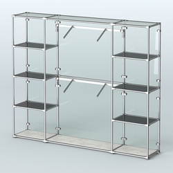 Торговая система ХРОМ (задняя стенка - стекло) 2430 мм с тонированными полками и поручнями №7, Метрополитан Грей