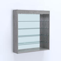 Витрина настенная №204-4Г зеркальная с прозрачными полками и подсветкой, Бетон Чикаго светло-серый F186 ST9