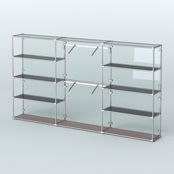 Торговая система ХРОМ (задняя стенка - стекло) 3600 мм с тонированными полками и поручнями №6, Ясень Анкор темный