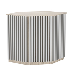 Торговый стол-прилавок шестигранный с планками серии ВЕРТИКАЛЬ №22, Дуб Сонома + Белый