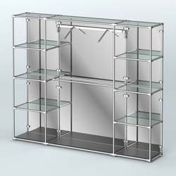 Торговая система ХРОМ (задняя стенка - зеркало) 2430 мм с прозрачными полками и поручнями №11, Черный