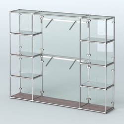 Торговая система ХРОМ (задняя стенка - стекло) 3600 мм с зеркальными полками и поручнями №7, Ясень Анкор темный