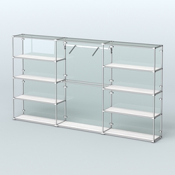 Торговая система ХРОМ (задняя стенка - стекло) 3600 мм с полками ДСП и поручнями №9, Ясень Анкор светлый