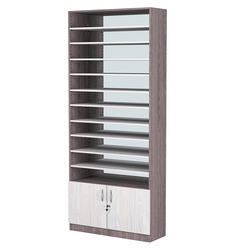 Стеллаж из ДСП с 10-ю полками 300x900 мм серии LEVEL-10 №12-2 (З/C - ЗЕРКАЛО), Ясень Анкор темный + Ясень Анкор светлый