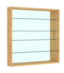 Витрина настенная №4-2Г открытая с прозрачными полками и зеркалом, Дуб Золотистый