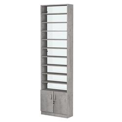 Стеллаж из ДСП с 9-ю полками 200x600 мм серии LEVEL-9 №3-1 (З/C - СТЕКЛО), Бетон Чикаго светло-серый F186 ST9