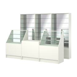 Комплект стеллажей со стеклянными полками U-6 №12-2 и прилавков ЭК-07, Белый