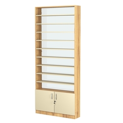 Стеллаж из ДСП с 9-ю полками 200x900 мм серии LEVEL-9 №10-1 (З/C - СТЕКЛО), Дуб Золотистый и Крем Вайс