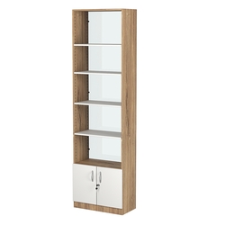 Стеллаж из ДСП с 4-мя полками 300x600 мм серии LEVEL-4 №5-1 (З/C - СТЕКЛО), Дуб Канзас коричневый + Белый