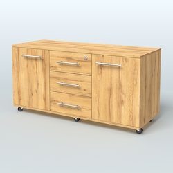 Тумба сервисная Индиго с 3 ящиками с замком и 2 фасадами, Дуб Золотистый