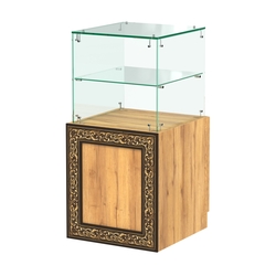 Стеклянный квадратный прилавок с декором №СПБА-10, Дуб Золотистый