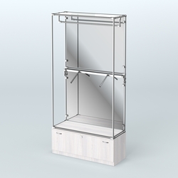 Торговая система ХРОМ (задняя стенка - зеркало) 1200 мм №2-1 с тумбой Т-11 и поручнями, Ясень Анкор светлый