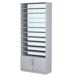 Стеллаж из ДСП с 10-ю полками 350x900 мм серии LEVEL-10 №13-1 (З/C - СТЕКЛО), Серый