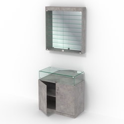 Комбинированный прилавок-витрина с зеркальными стенками КПВ-14-08, Бетон Чикаго светло-серый F186 ST9