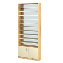 Стеллаж из ДСП с 10-ю полками 200x900 мм серии LEVEL-10 №10-2 (З/C - ЗЕРКАЛО), Дуб Золотистый и Крем Вайс