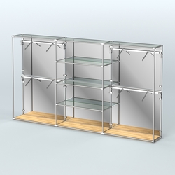 Торговая система ХРОМ (задняя стенка - зеркало) 3600 мм с прозрачными полками и поручнями №5, Дуб Золотистый