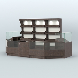 Пристенный павильон с недорогими прилавками для выкладки хлеба и выпечки №3, Дуб Венге + Белый