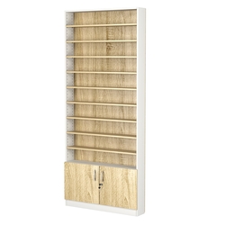 Стеллаж из ДСП с 9-ю полками 150x900 мм серии LEVEL-9 №9 (З/C - ДВП), Белый + Дуб Сонома