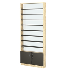 Стеллаж из ДСП с 8-ю полками 150x900 мм серии LEVEL-8 №9-1 (З/C - СТЕКЛО), Дуб Сонома + Черный