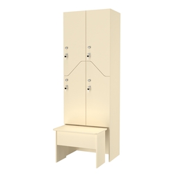 Шкаф для раздевалок с задвижной скамейкой КОМБО-Элегия №2-2Б, Крем Вайс