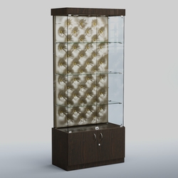Высокая стеклянная витрина КАПИТОНЕ №1, Дуб Венге + Экокожа золотистая