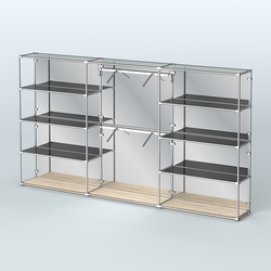 Торговая система ХРОМ (задняя стенка - зеркало) 3600 мм с тонированными полками и поручнями №6, Дуб Сонома