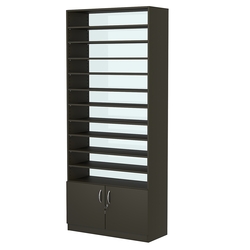 Стеллаж из ДСП с 10-ю полками 350x900 мм серии LEVEL-10 №13-1 (З/C - СТЕКЛО), Черный