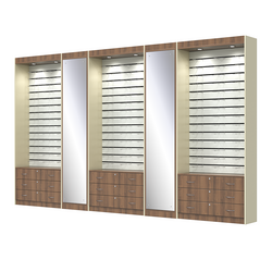 Комплект витрин под очки №11+1+11+1+11 (открытый доступ), Орех + Крем Вайс