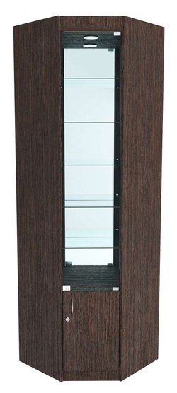 Стеклянная витрина угловая №5-3 из ДСП (задняя стенка зеркало), Дуб Венге