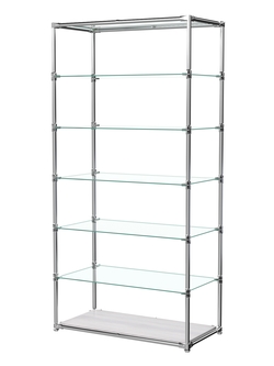 Пристенный торговый стеллаж ЛАЙТ с глубокими прозрачными полками №4, Ясень Анкор светлый - U31104