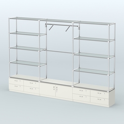 Торговая система ХРОМ без ДСП 3600 мм с тумбами Т14, Т21, прозрачными полками и поручнями №5, Белый