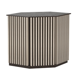 Торговый стол-прилавок шестигранный с планками серии ВЕРТИКАЛЬ №22, Дуб Венге и Дуб Сонома