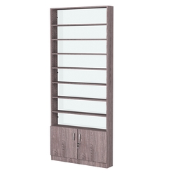 Стеллаж из ДСП с 7-ю полками 150x900 мм серии LEVEL-7 №9-1 (З/C - СТЕКЛО), Ясень Анкор темный