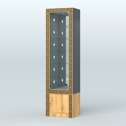 Витрина с декором и стеклянными полками №ВБА-504С, Темно-Серый  + Дуб Золотистый