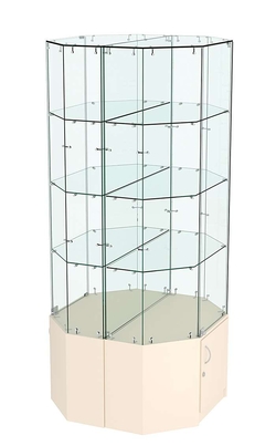 Стеклянная высокая островная витрина с прозрачным верхом серии Истра №805-О, Крем Вайс