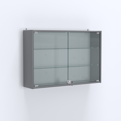 Витрина настенная №203-1А широкая со стеклянными полками, Темно-Серый