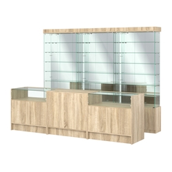 Комплект стеклянных витрин ИС-32 и прилавков ЭК-2, Дуб сонома