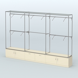 Торговая система ХРОМ без ДСП 3600 мм №9 с тумбами Т-21, Т-15 и поручнями, Крем Вайс