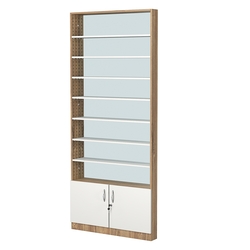 Стеллаж из ДСП с 7-ю полками 100x900 мм серии LEVEL-7 №8-2 (З/C - ЗЕРКАЛО), Дуб Канзас коричневый + Белый